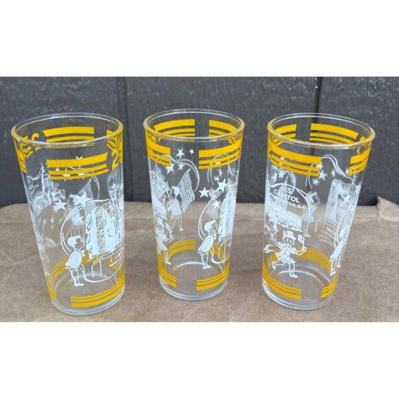 Vintage Hazel Atlas Washington DC Glasses Set Of 3 U.S. Capitol Lincoln Memorial - Picture 4 of 6